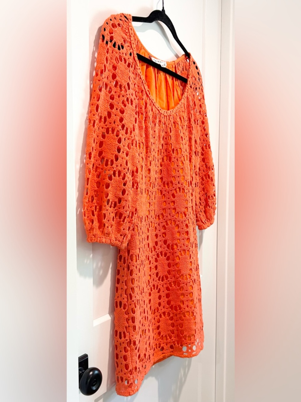 Trina Turk Orange Crochet Lace Mini Dress Size 2 Resort Vacation - Picture 4 of 8
